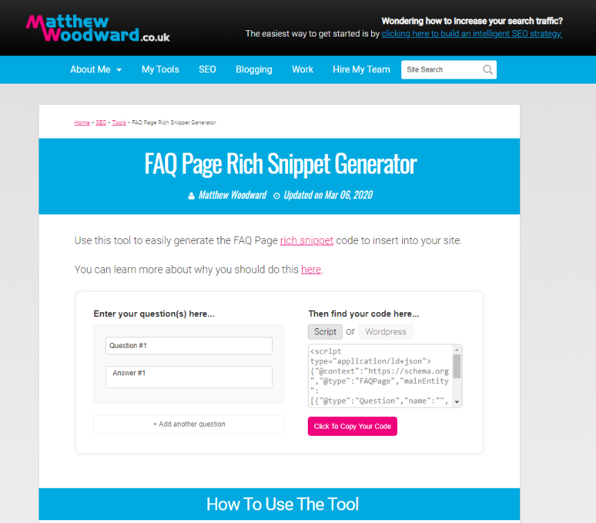 Screengrab of Free FAQ Rich Snippet Generator 