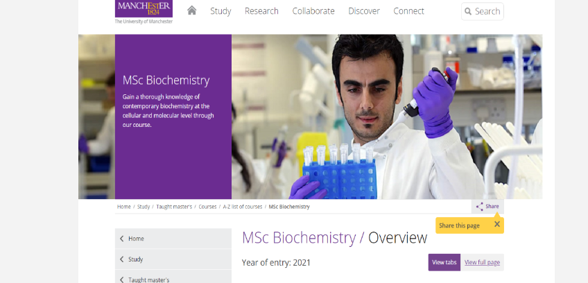 University of Manchester Optimized Landing page 